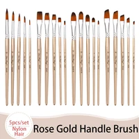 5pcs professional rose gold watercolor paint brushes set nylon round flat angular filbert painting brush for beginner artists