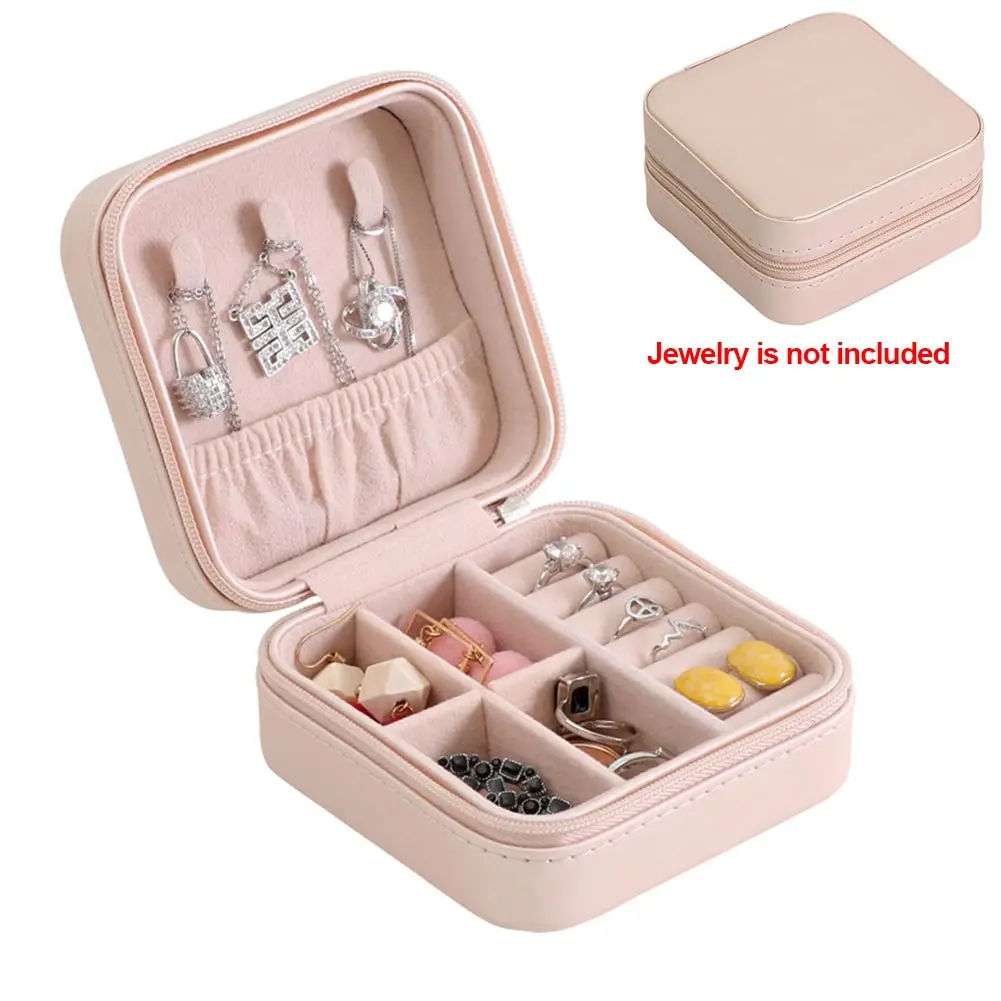 

Case Display Zipper Women Portable Storage PU Earring Organizer Travel Necklaces Jewelry Box Bracelet Ring
