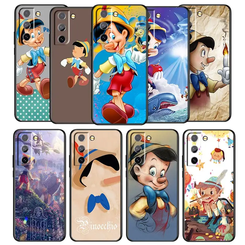Pinocchio Phone Case For Samsung Galaxy S22 S21 S20 S10 S10e S9 S8 S7 PRO Ultra Plus FE Lite Black luxury Silicone Cover Funda
