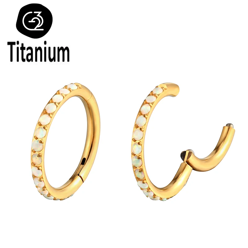 

JOJO 1PC ASTM F136 Titanium Piercing Gold Opal 17 Stone Nose Rings Hoops Septum Segment Tragus Helix Ear Piercing Body Jewelry