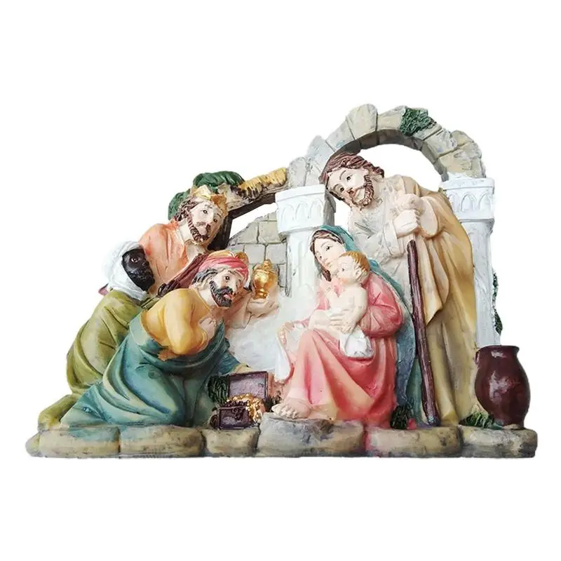 

Nativity Stable Ornament Virgin Mary Crafts Sculpture Resin Jesus Nativity Scene Table Centerpiece Christmas Decorations For