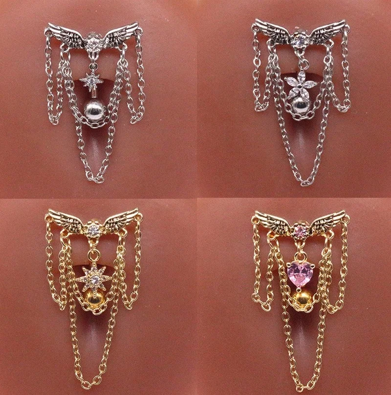 

1Pc Chain Belly Button Ring Dangle Navel Piercing Ring Star Belly Ring Zircon Navel Ring Body Piercing Jewelry Umbilical Pircing
