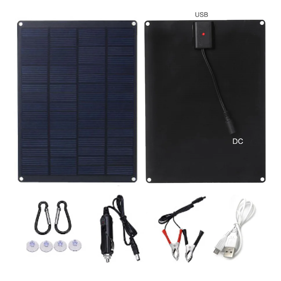 

Solar Panel Charger 5V 12V 6W Solar Battery Charger Charging for Mobile Phone Tablet 12V Vehicle Battery Power Bank at Outdoors.