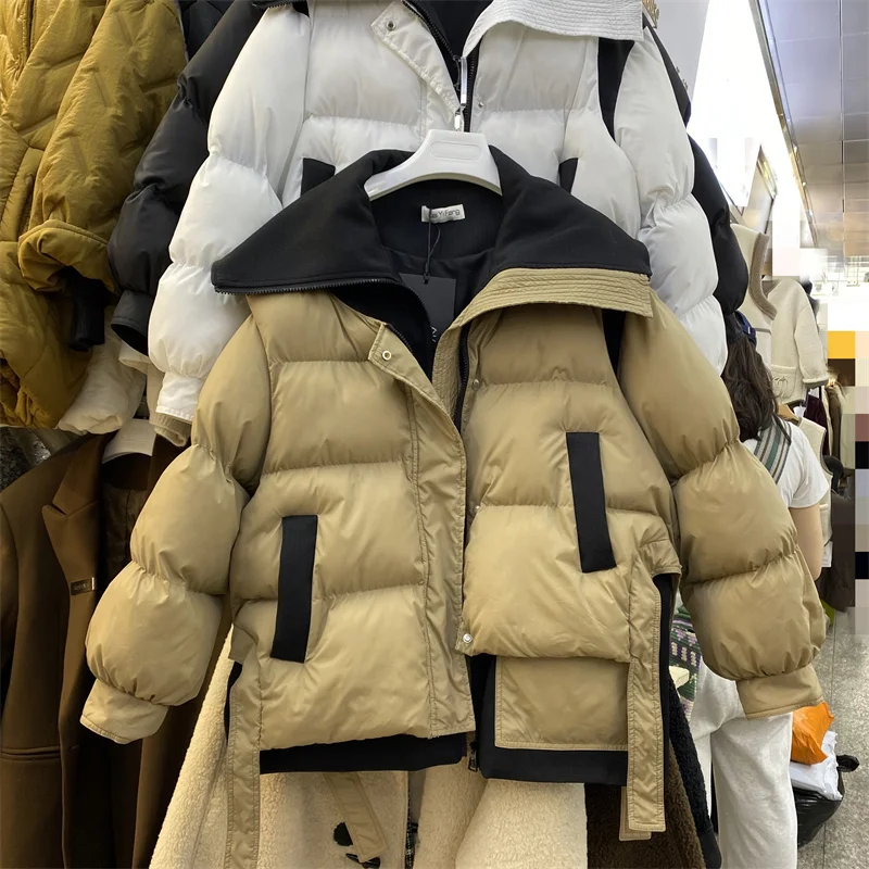 

Корейская двухкомпонентная пуховая хлопковая жилетка и Зимняя Повседневная парка с капюшоном черная белая хаки Верхняя одежда с длинным р...