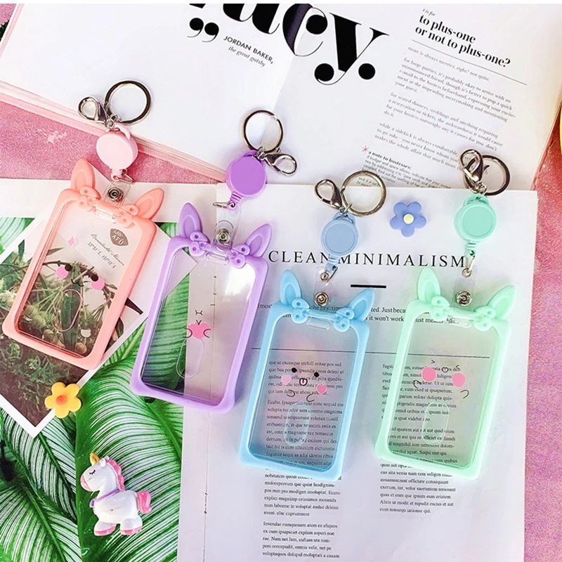 

Выдвижной брелок с милыми заячьими ушками, эластичная Обложка для карт, Обложка для карт, защита от потери, офисные принадлежности