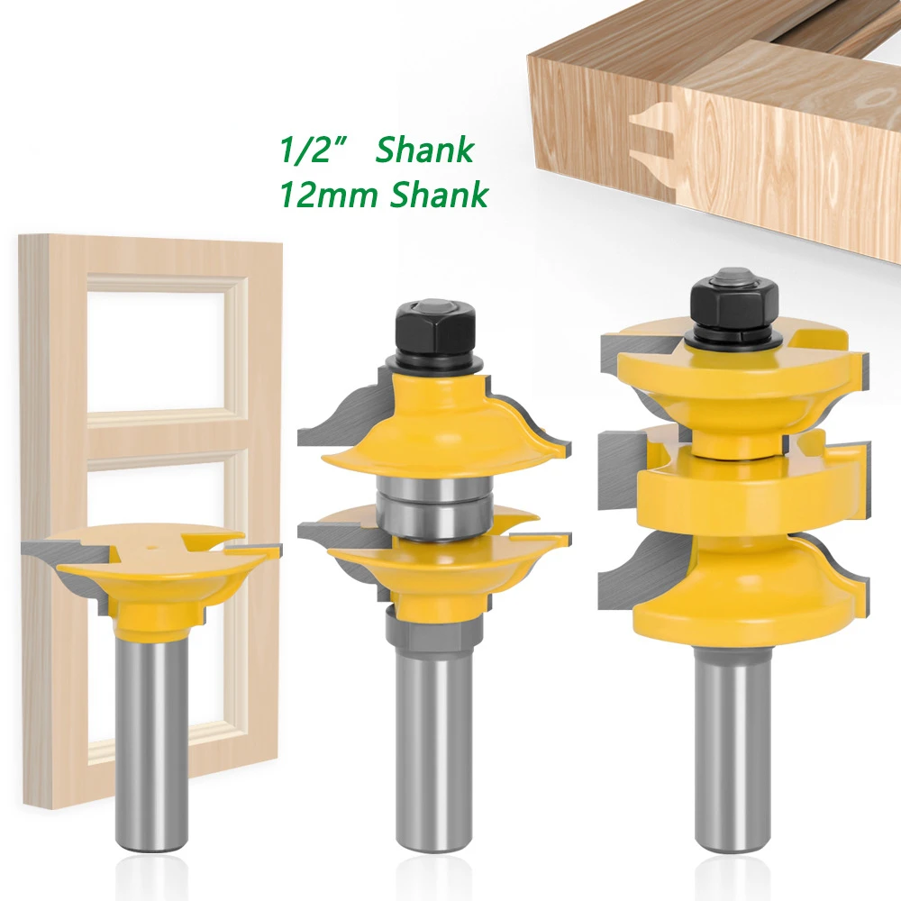 

1/2 Handle 12 Handle Woodworking Milling Cutter, Three Piece Set, Door Frame Tenon Joint Cutter, Router Milling Cutter