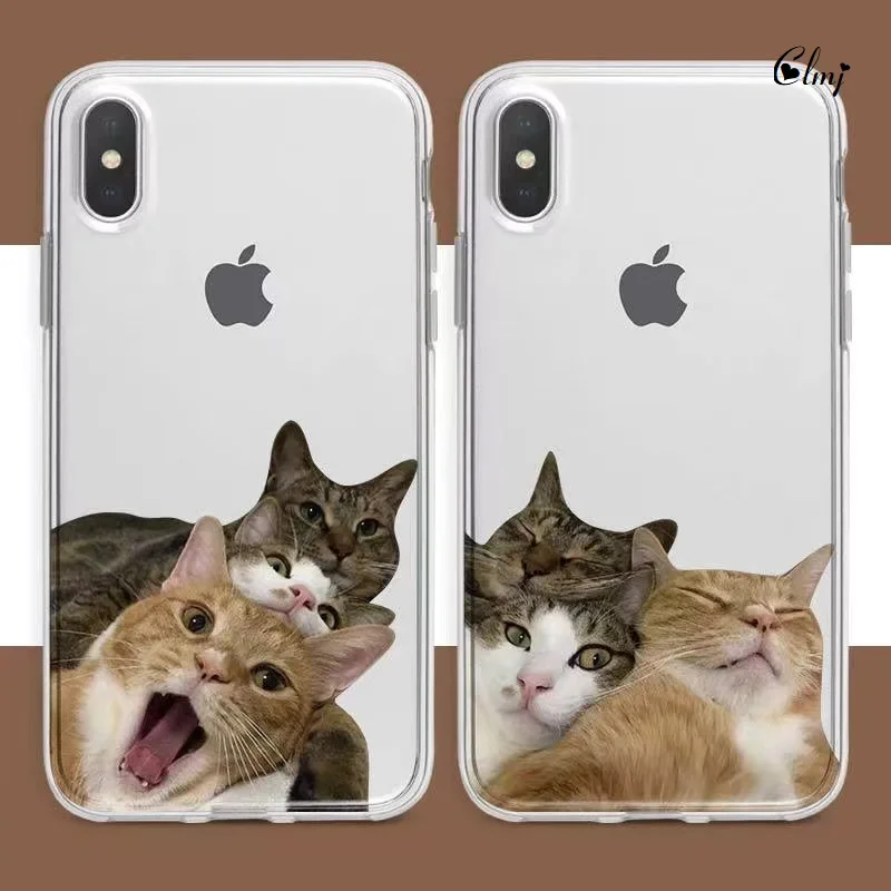 

Clmj Spoof Cat Phone Case For iPhone 14 Plus 12 13 Pro 11 XS Max XR X For Samsung Galaxy S22 S21 F52 Cute Animal Silicone Cover