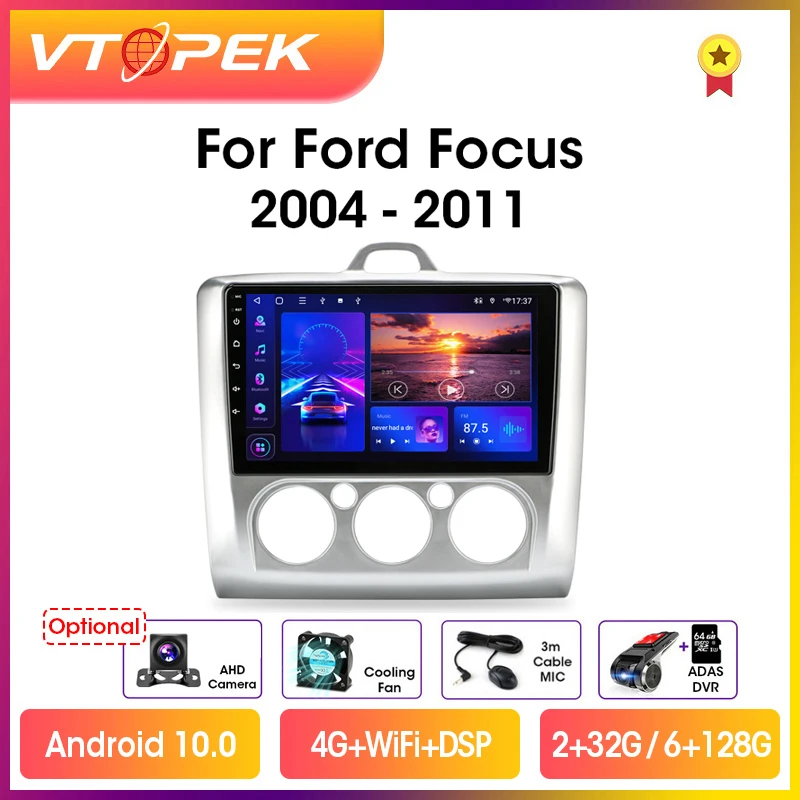 vtopek 9 dsp 2din android 10 0 car radio multimidia video player navigation gps for ford focus 2 3 mk2mk3 2004 2011 head unit free global shipping