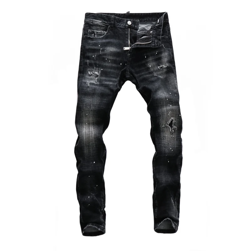 Street Fashion Men Jeans Retro Black Gray Elastic Slim Ripped Jeans Men High Quality Brand Designer Vintage Denim Pants Hombre