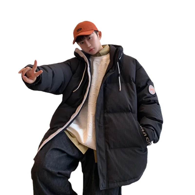 Winter Men'S New Hooded Drawstring Trend Warm Duck Down Lightweight  Short Coat Casual Cotton Padded Jacket White Blue Black