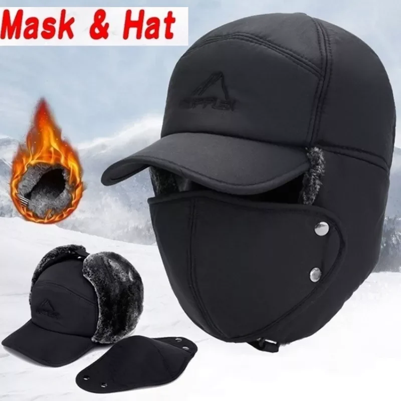 

Fur Warm Windproof Pilot Thick Hat Men Women Cycling Cap Faux Fur Ear Flap Cap Black Ski Trooper Dad Cold Anti-snow Cap