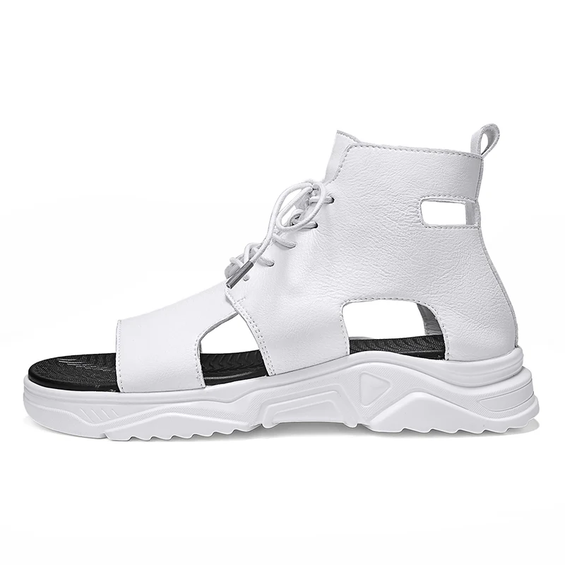 Босоножки мужские высокие модные сандалии с открытым носком на шнуровке мягкие