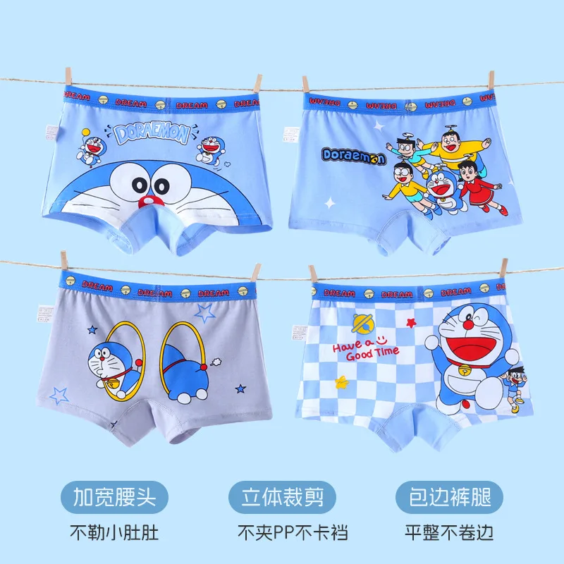 Фото Нижнее белье Doraemon, креативные высококачественные хлопковые дышащие боксеры с мультяшным принтом для студентов, впитывающие пот, 4 шт. №4