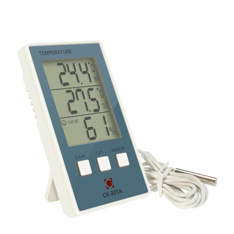 

CX-201A Digital Thermometer Hygrometer Indoor Outdoor Temperature Humidity Meter C/F LCD Display Sensor Probe Weather Station