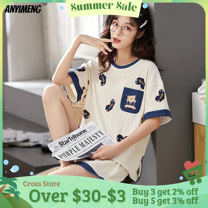 

New Crew Neck Pijamas Women Homesuit Homeclothes Fashion Style Short Sleeve Short Pants Green Pants Sleepwear Avocado Printing