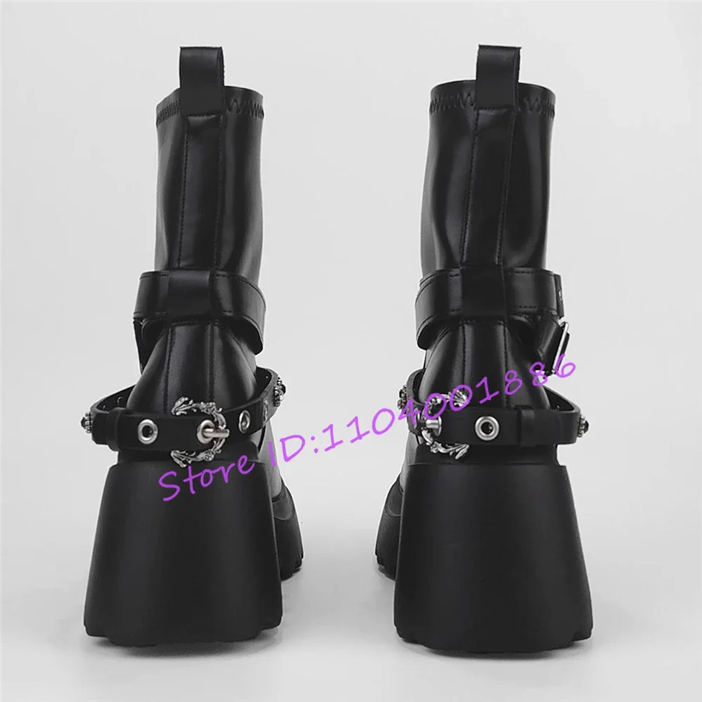 Короткие сапоги на платформе с круглым носком для женщин рыцарские в стиле панк