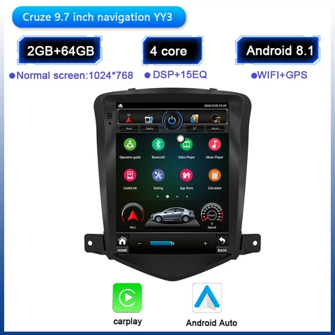 KNOWRO автомобильный радиоприемник-мультимедийный плеер с Navigaion 2 Din 9,7 дюйма Android 12 Carplay 8-ядерный DSP BT для Chevrolet Cruze 2008-2014