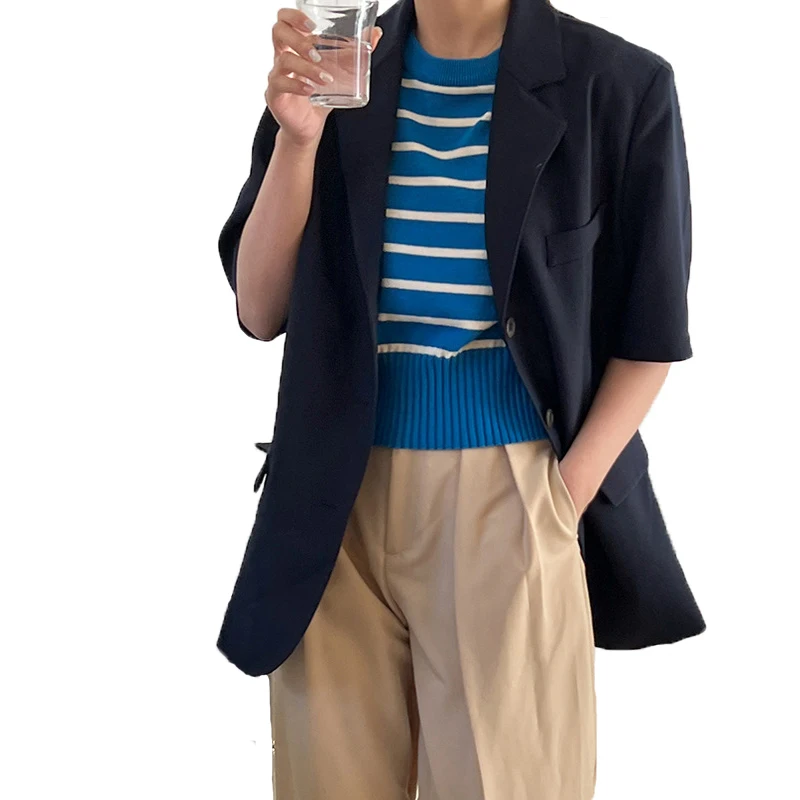 

Spring Clothes Women 2022 Casual Loose Coat Jacket Short Sleeve Blazers Suit Female