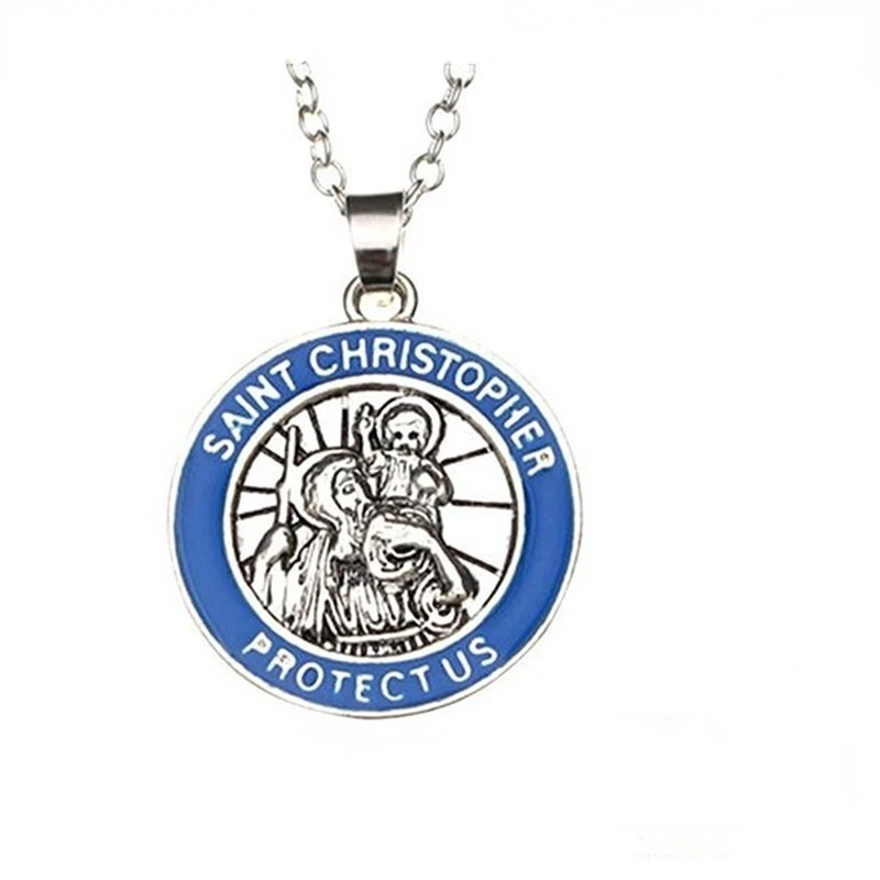 

2022 Vintage Fashion Punk Patron Saint of Christian Travellers Saint Christopher Pendant Necklace Alloy Metal Party Accessories