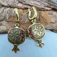 pomegranate gold earrings female european and american trendy retro ear jewelry exaggerated personality medium and long earrings