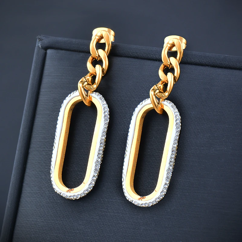 

LEEKER Trend Stainless Steel Drop Earrings For Women Gold Silver Color Cubic Zirconia Fashion Jewelry 2022 New Arrival 338 LK2