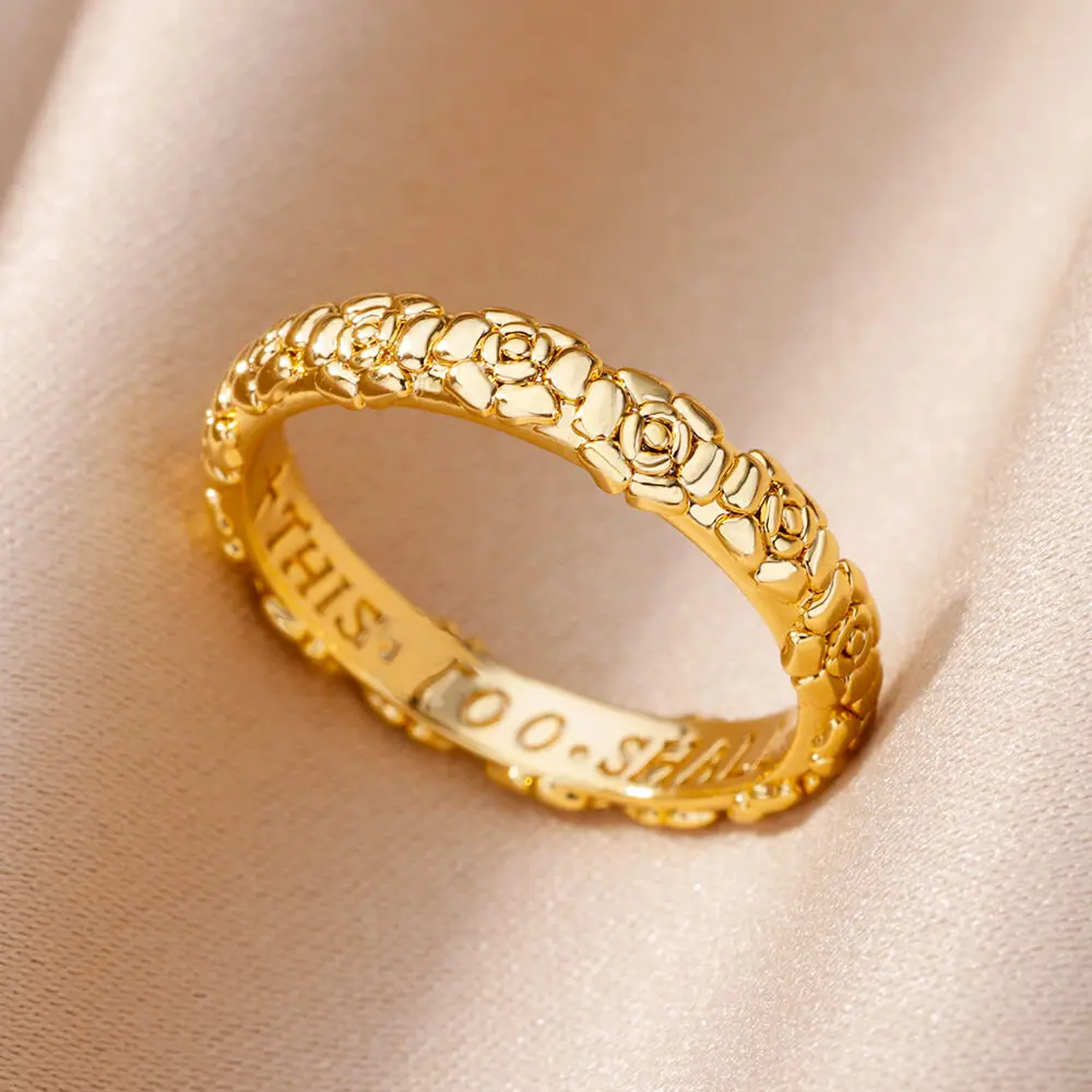 

Stainless Steel Rings for Women Men Jewelry Accessories Vintage Couple Ring Gothic Punk Hoops Irregular Geometric Rose Ring