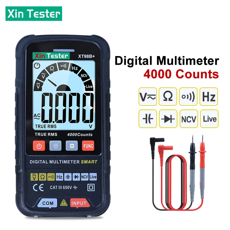 

Xin Tester XT98B+ AC DC Smart Digital Multimeter TRMS NCV Ohm Capacitance Frequency Diode Tester Voltmeter
