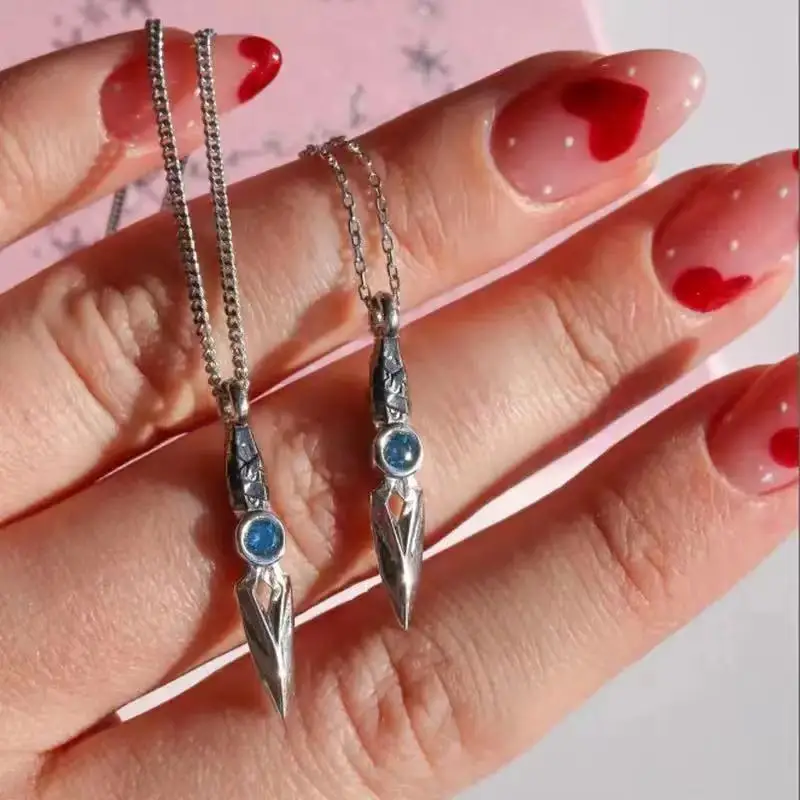

Game Valorant Sage Necklace Fashion Geek Blue Crystal Pendant Necklace Cosplay Jewelry Accessories Kinitial Sword Necklace Gift