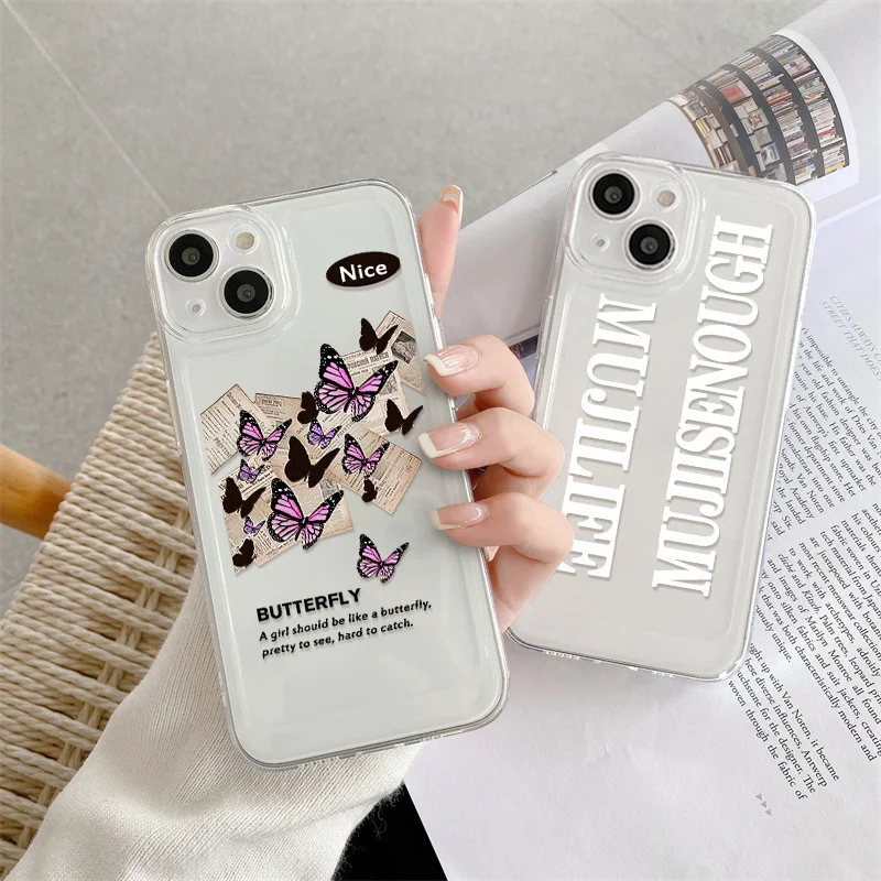 

Transparent Butterfly Pattern Case For iPhone 14 Plus 13 12 11 Pro Max X XR XS Max 7 8 Plus SE 2020 Soft TPU Shockproof Cover