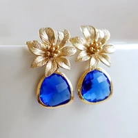 new fashion gold color dangle earrings for women retro popular flower alloy drop earrings female wedding party jeweley