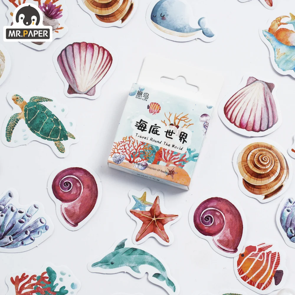 

Mr.Paper 46 Pcs/box Cute Stickers Creative Cartoon Underwater World Sea Creatures Rich Pattern Handbook DIY Collage Stationery