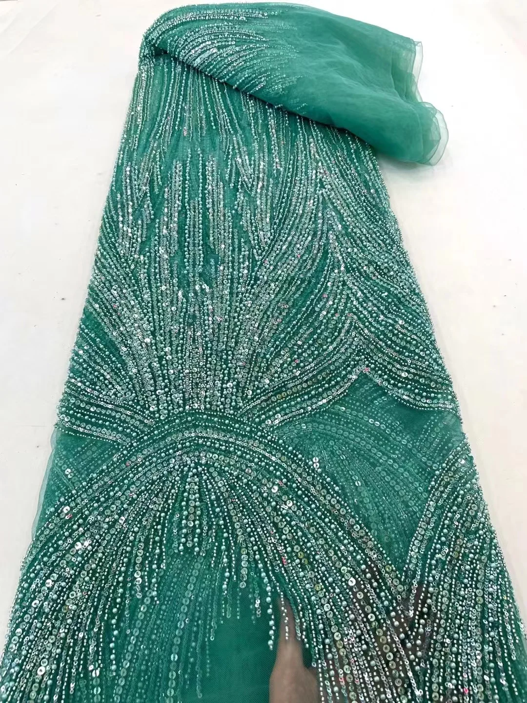 

2023 High Quality African 5 Yards Net Lace Fabric French Bridal Luxury Embroidery Beaded Sequins Lace Fabric For Nigeria PL227-6