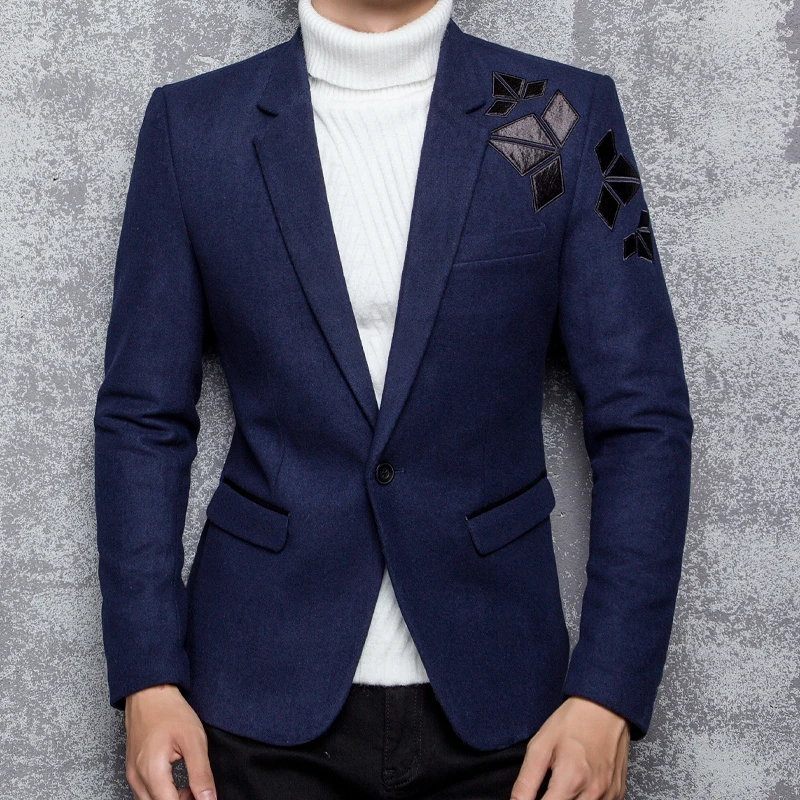 

High-quality Embroidered Woolen Suit Men's Jacket Slim Korean Youth Handsome Woolen Casual Suit Thick Jacket мужские пиджаки