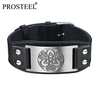 prosteel personalized men leather bracelet viking celtic knotthors hammereye of horus black tone