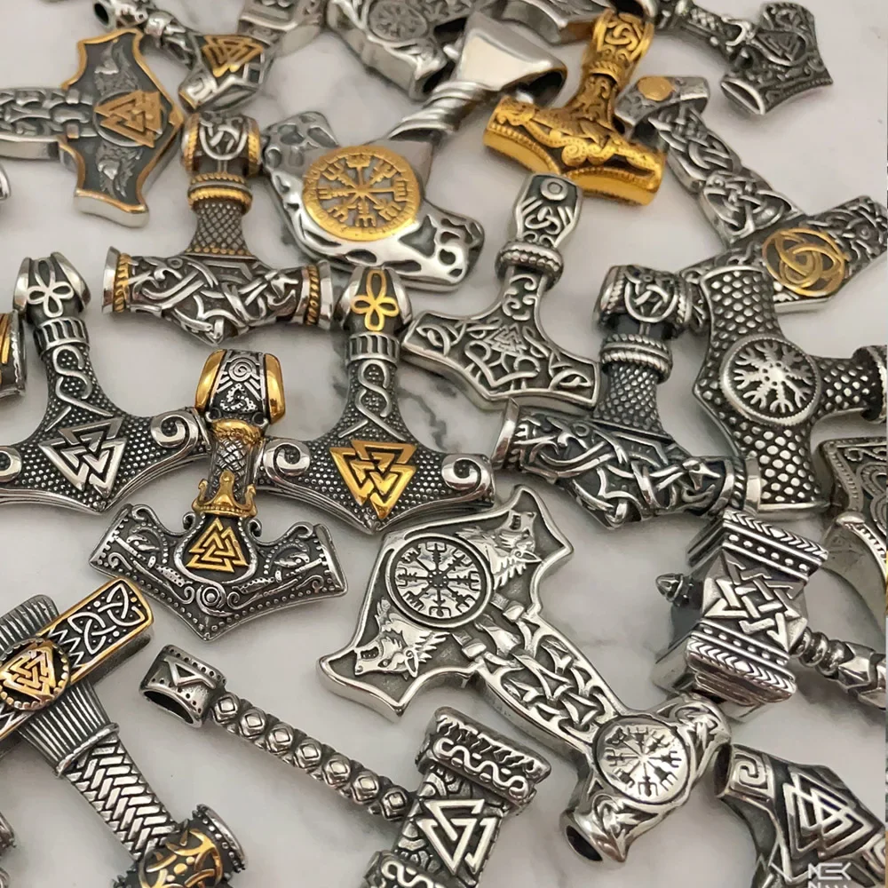 Мужской винтажный амулет из нержавеющей стали в виде молотка Тора стиле викингов