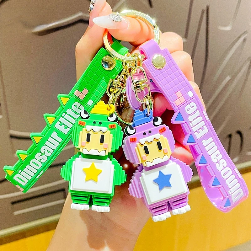 

Bag Pendant Keychain PVC Keychains Women Building Block Dinosaur Cartoon Creative Gift Fashion Jewelry Accessories