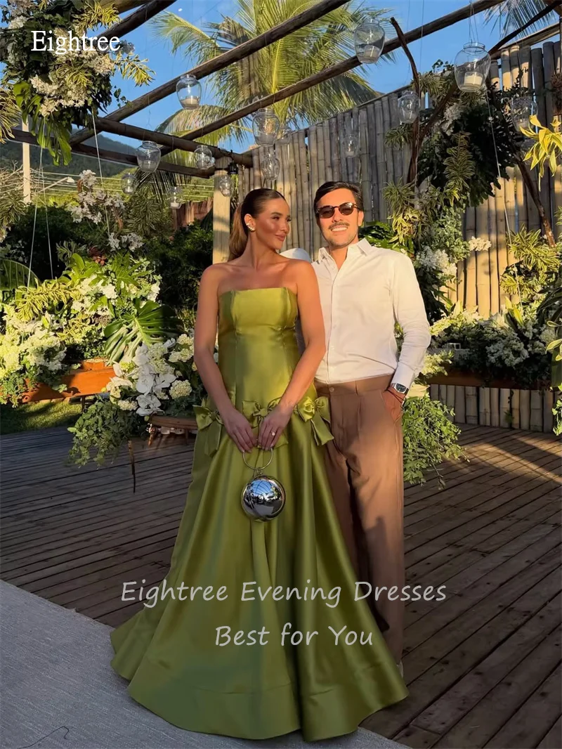 Фото Вечернее платье Eightree Mustard Green A Line без бретелек с бантом, длинное, в пол, для выпускного вечера, на заказ №2