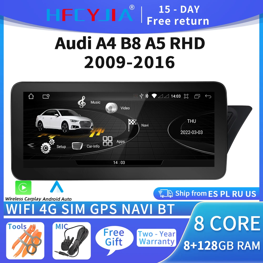 8-ядерный Автомобильный GPS навигатор с системой Android 10 экран для Audi A4 B8 A5 2009-2016 RHD 4 +