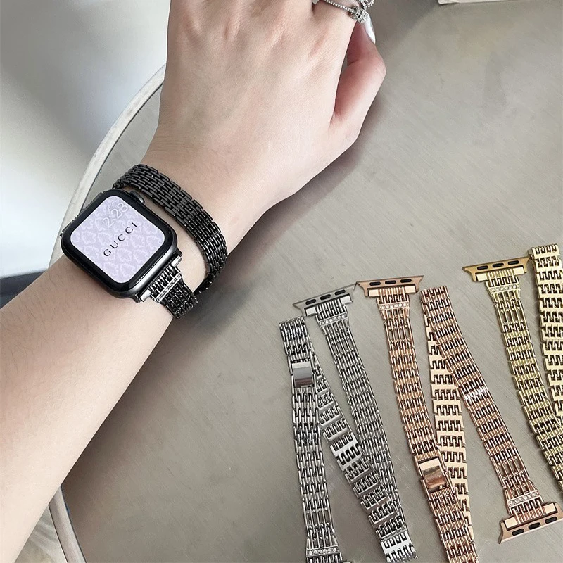Double Tour Strap for Apple watch band 7 45mm 41mm 44mm 42mm 40mm 38mm Stainless steel bracelet Iwatch series 6 5 4 SE watchband