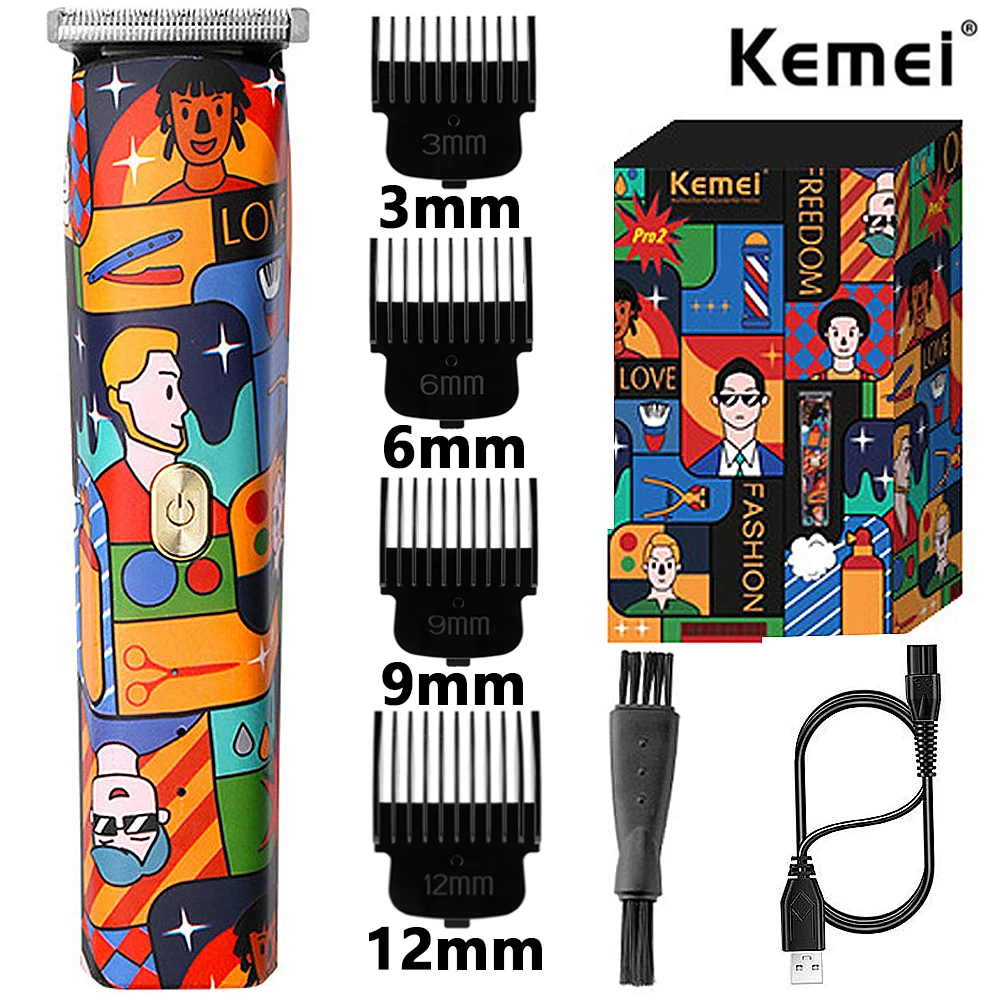 

Профессиональная машинка для стрижки волос Kemei T-Blade, модный беспроводной триммер для граффити, с нулевым изгибом, для мужчин