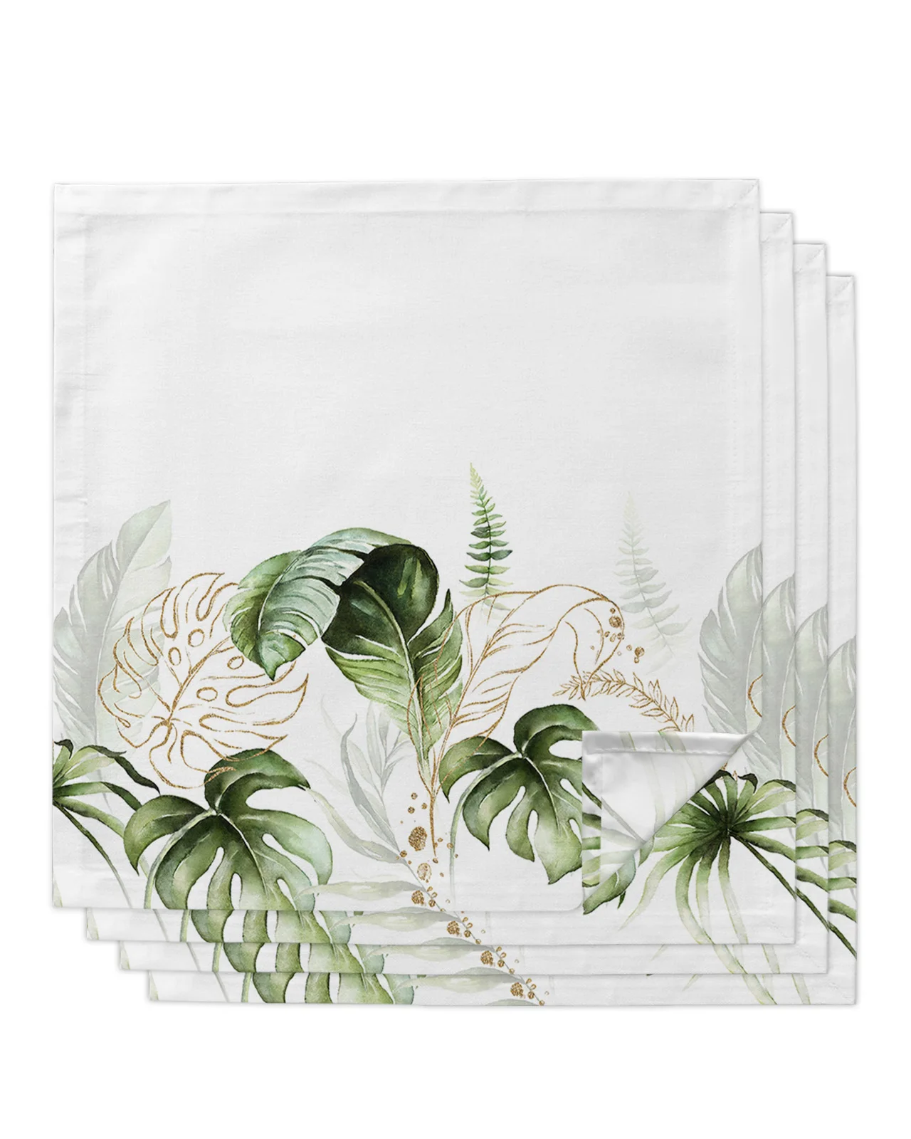 

4pcs Tropical Plants Green Leaves Square 50cm Table Napkin Party Wedding Decoration Table Cloth Kitchen Dinner Serving Napkins