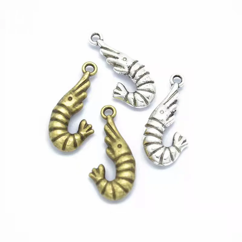 

8Pcs/lot Vintage Silver Alloy Marine Organism Shrimp Charms Pendant DIY Findings