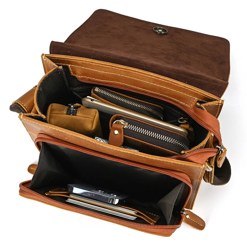 SCHLATUM 100%Genuine Leather Crazy Leather Horse Men's Messenger Bag Vintage Shoulder Bags for High Quality Male Crossbody Bag