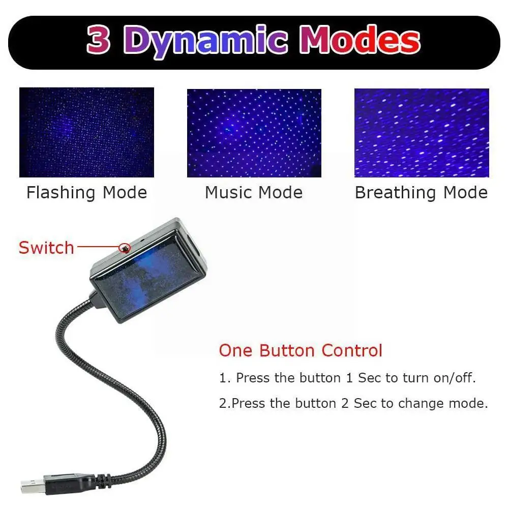 

Dual Color Sound Activated Led Starry Night Light 5v Usb Star Lamp For Car Roof Interior Atmosphere Ambient Proj F5g4