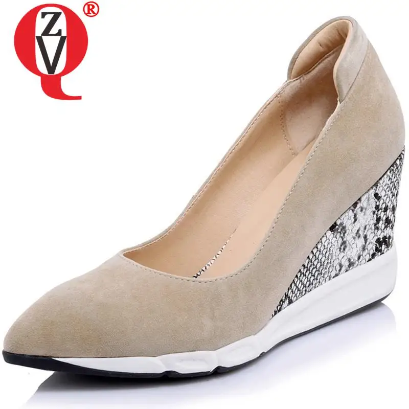 

ZVQ Sheepskin Suede Office Lady Pumps Spring Autumn Totem Pointed Toe Snake Skin Pattern Casual High Heels Sexy Women Shoes