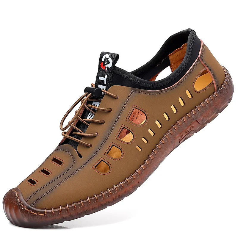 

Men's sandals with cow tendons soft soles summer casual perforated shoes wear-resistant comfortable Versatile breathable