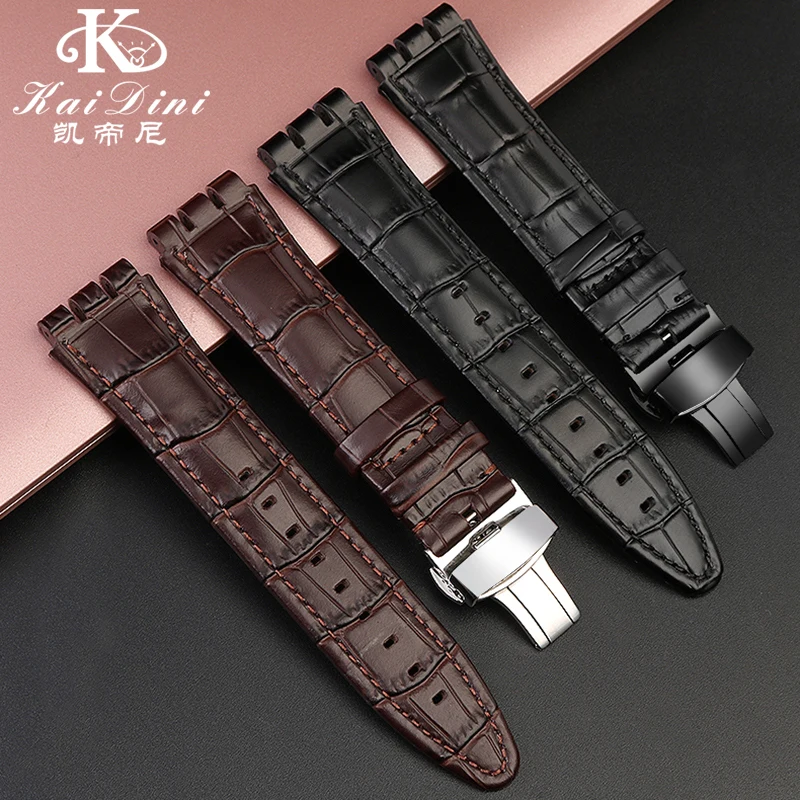 Фото Кожаный ремешок для часов Swatch серий YVS400, YVS401, YVS423, YVB404, ремешок из воловьей кожи, браслет с вогнуто-выпуклым интерфейсом, мужской браслет. №1