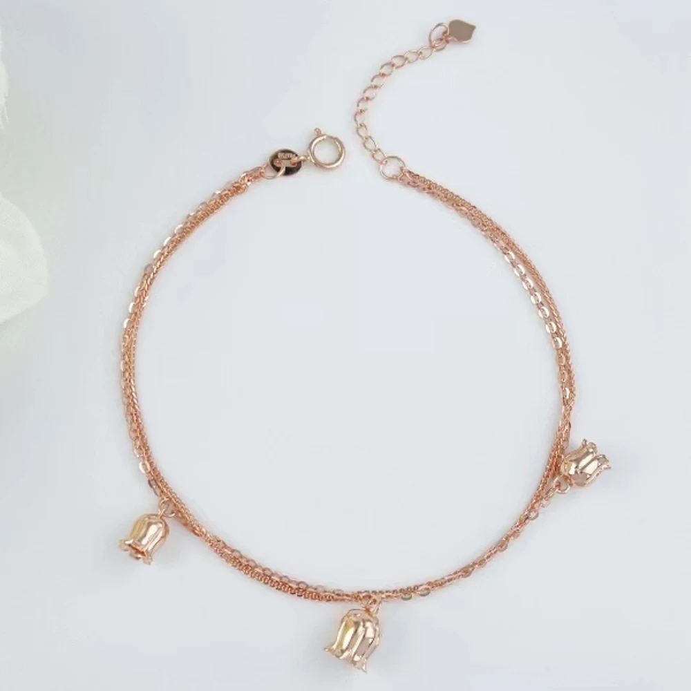 Цепочка из настоящего чистого 18-каратного розового золота женский браслет с