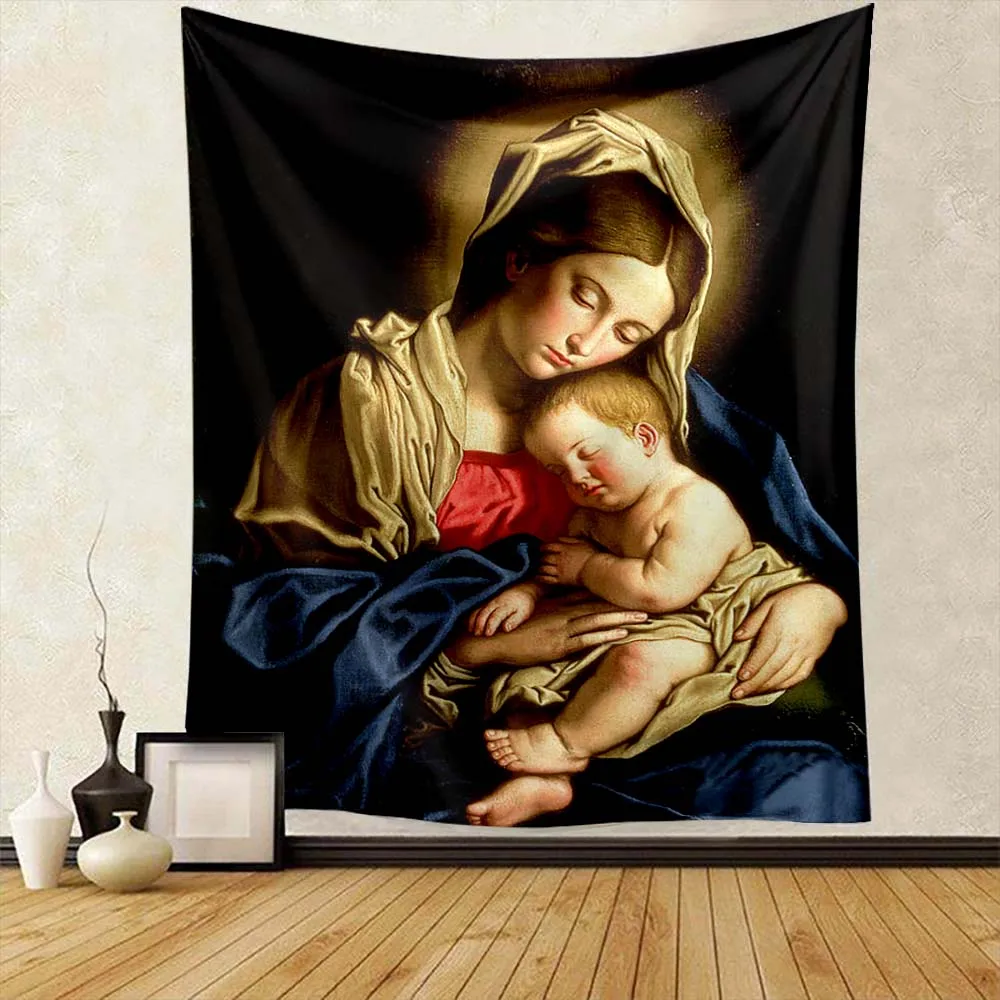 

Mother of Christian Faith Jesus Tapestry Bedroom Wall Apartment Wall Hanging Blessed Virgin Mary Home Sofa Cover Beach Towel 1