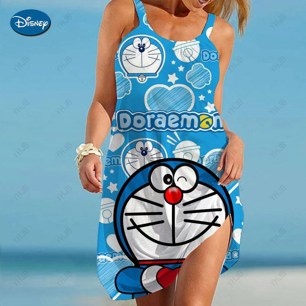 

Cartoon Doraemon Dress Sexy Women's Summer Sundresses Slip Loose Dresses Woman 2023 Beach Backless Sleeveless Boho Fashion5XL